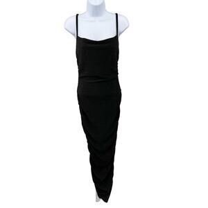 Forever Rose Couture Ruched Bodycon Dress Small Black Stretchy Prom Maxi Formal